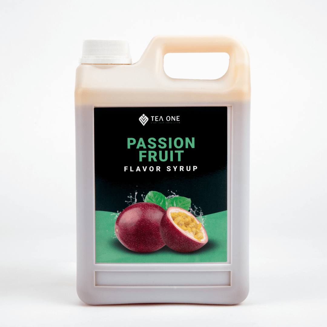 TEA ONE Passion Fruit Syrup 2.5 kg catering canister – bulk bubble-tea flavour concentrate for cafés, restaurants & beverage wholesalers.