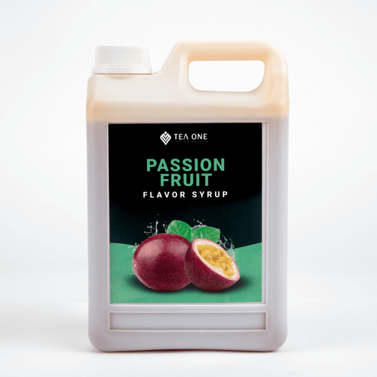 TEA ONE Passion Fruit Syrup 2.5 kg catering canister – bulk bubble-tea flavour concentrate for cafés, restaurants & beverage wholesalers.