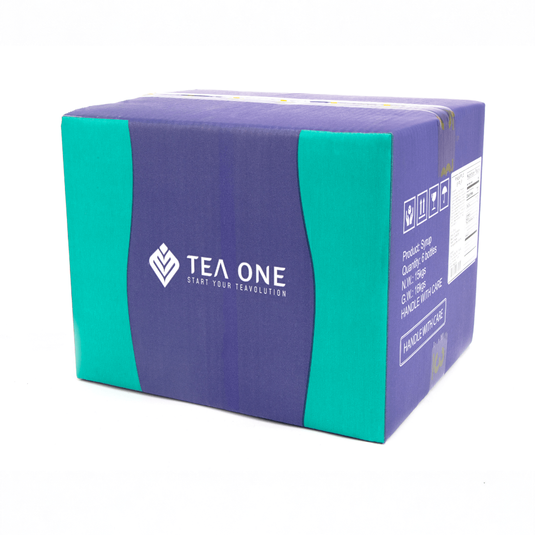 Carton containing 6 bottles of TEA ONE Pineapple Syrup (6 × 2.5 kg) for bulk orders.