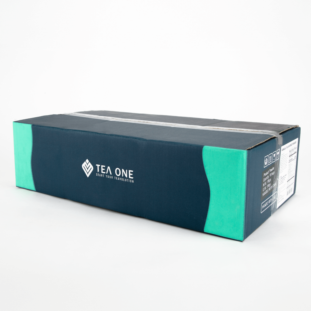 Carton containing 10 × 1 kg packs of TEA ONE Vanilla Powder for bulk supply.