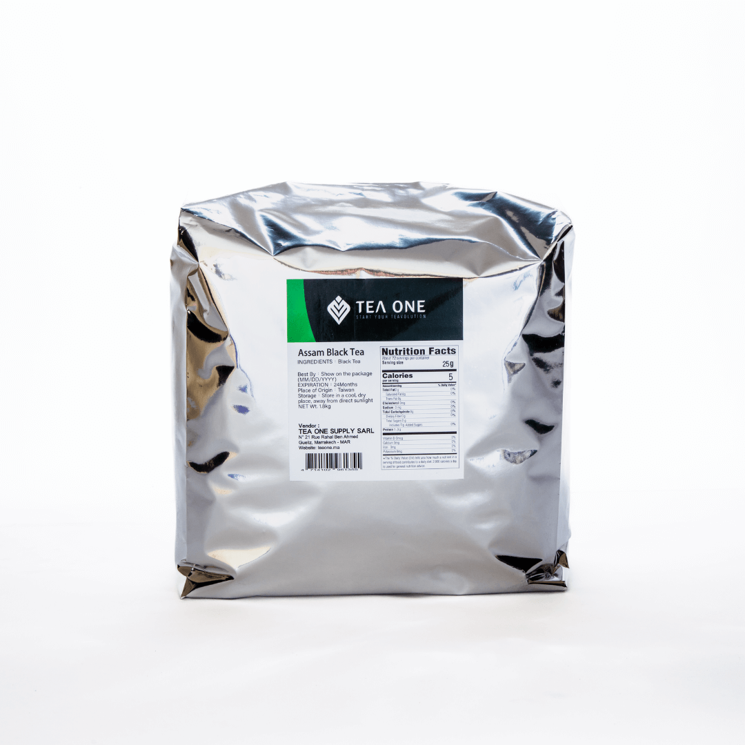 TEA ONE Assam Black Tea 1.8 kg foil pack – premium loose-leaf base for milk & bubble tea, bulk wholesale.
