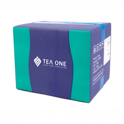 Carton containing 6 bottles of TEA ONE Blueberry Syrup (6 × 2.5 kg) for bulk orders.