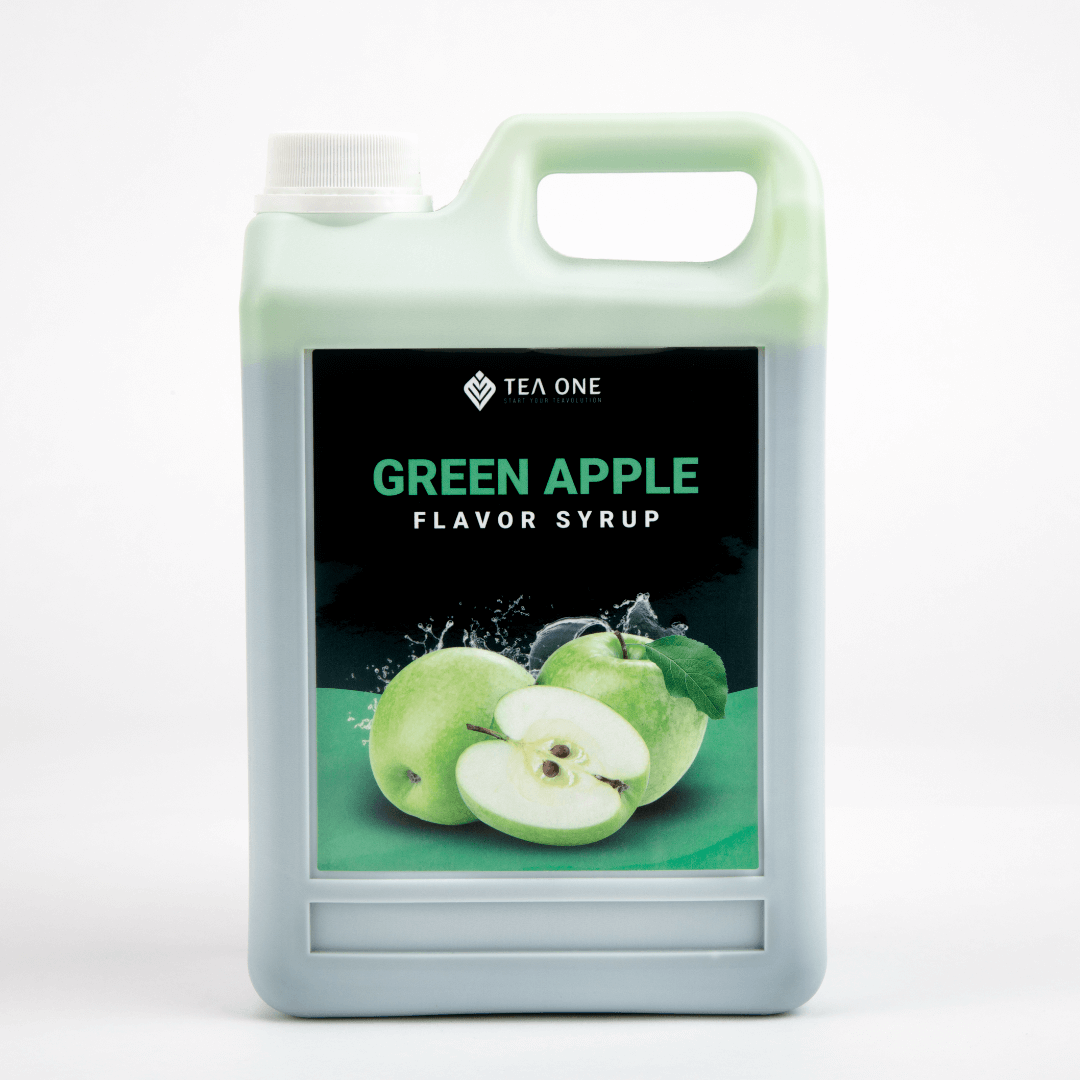 TEA ONE Green Apple Syrup 2.5 kg catering canister – bulk bubble-tea flavour concentrate for cafés, restaurants & beverage wholesalers.