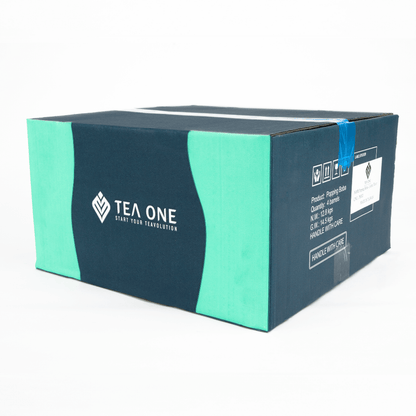 Carton containing 4 buckets of TEA ONE Lychee Popping Boba (4 × 3.2 kg) for bulk orders.
