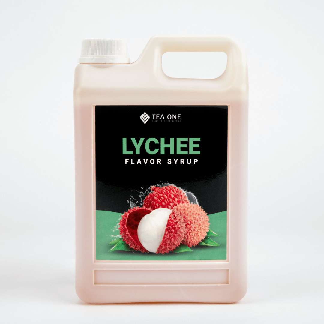 TEA ONE Lychee Syrup 2.5 kg catering canister – bulk bubble-tea flavour concentrate for cafés, restaurants & beverage wholesalers.
