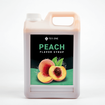TEA ONE Peach Syrup 2.5 kg catering canister – bulk bubble-tea flavour concentrate for cafés, restaurants & beverage wholesalers.